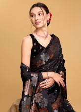Saree in Black Colour Looking Positive